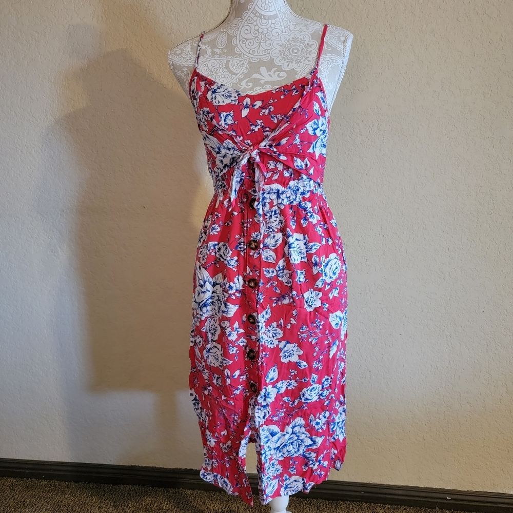 Mimi Chica Red Floral Tie Front Dress Sz S